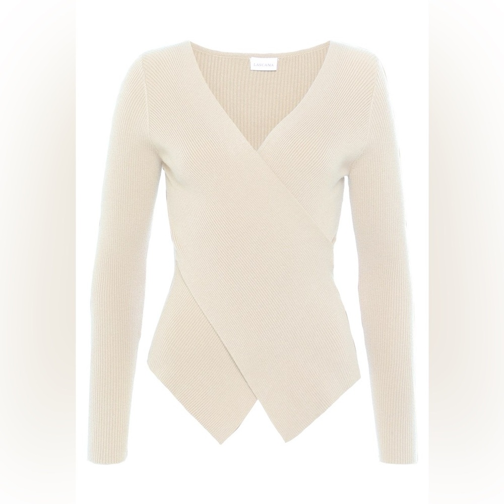 Lascana Cream V-Neck Overlapping Sweater Women's Top